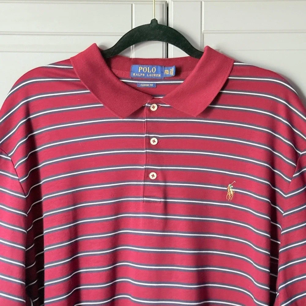 Polo Ralph Lauren Classic Fit Striped Soft Polo Shirt, Burgundy Navy, XXL